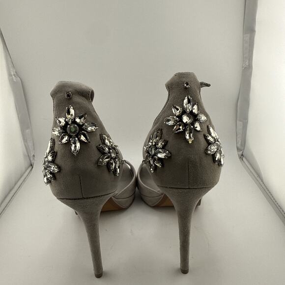 Michael Kors Patti Platform Soft Suede Leather Jewel Women's 10M Pearl Grey Heel - Picture 5 of 9